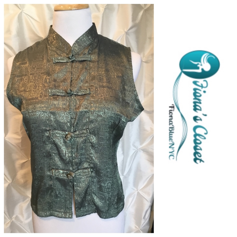 Shimmering Ice Green Silk Asian Top NWOT